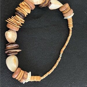 Natural Wood and Shell Beaded Necklace